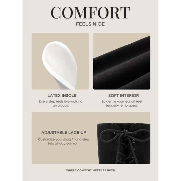 Women's Black Suede Over The Knee Thigh High Chunky Heel Long Stretch Boots - Picture 3 of 8